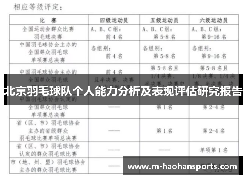 北京羽毛球队个人能力分析及表现评估研究报告